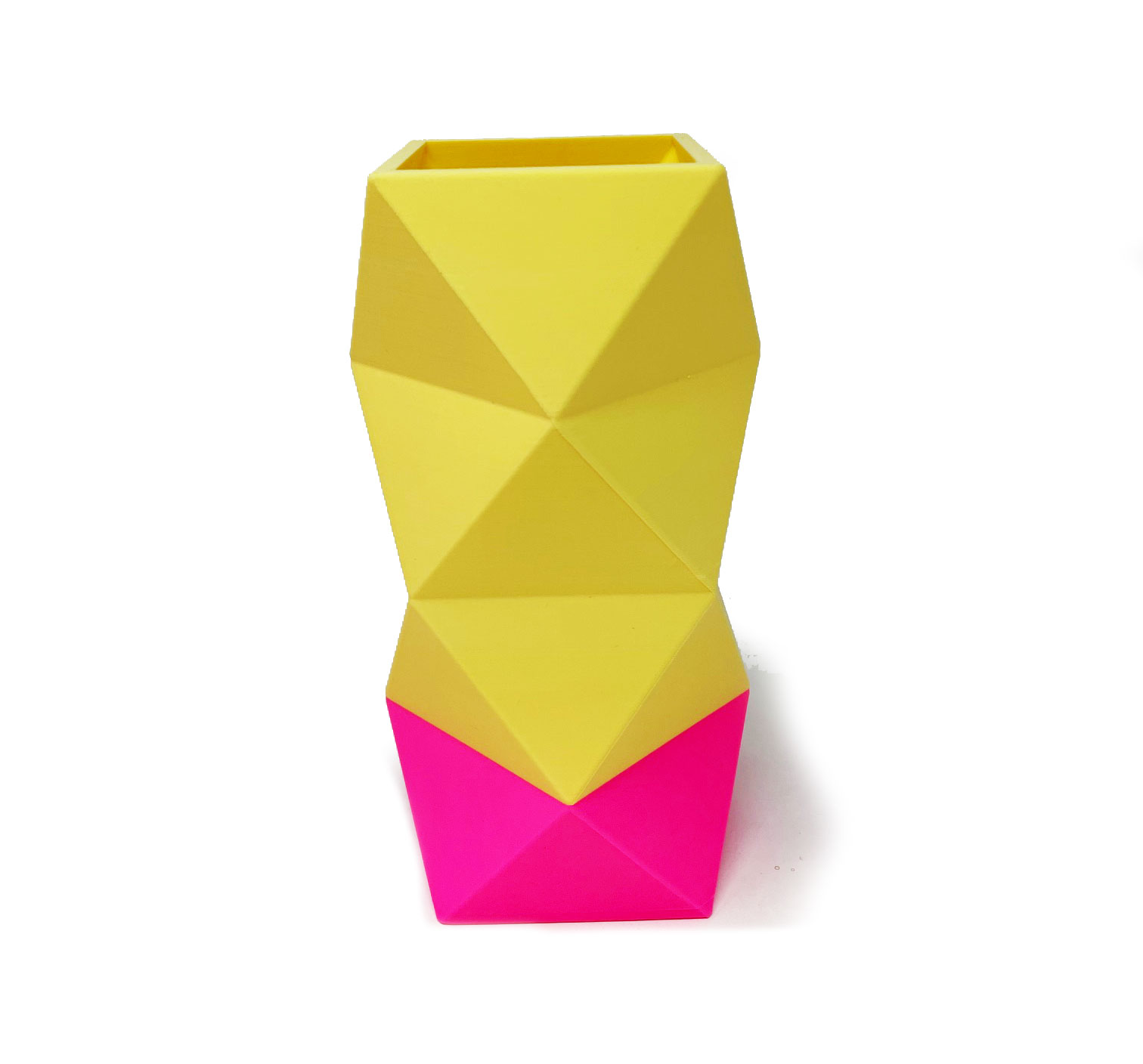 Origami Vase L Neon Pink - Pastel Yellow, ca. 10 x 20 cm, Bio-Kunststoff 