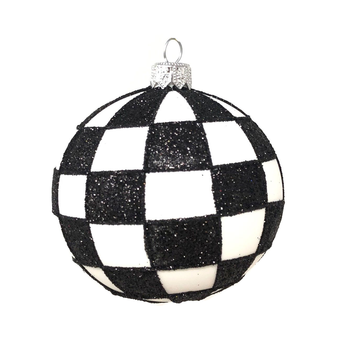 Weihnachtskugel "Karo" schwarz-weiß  , D. ca. 8 cm 