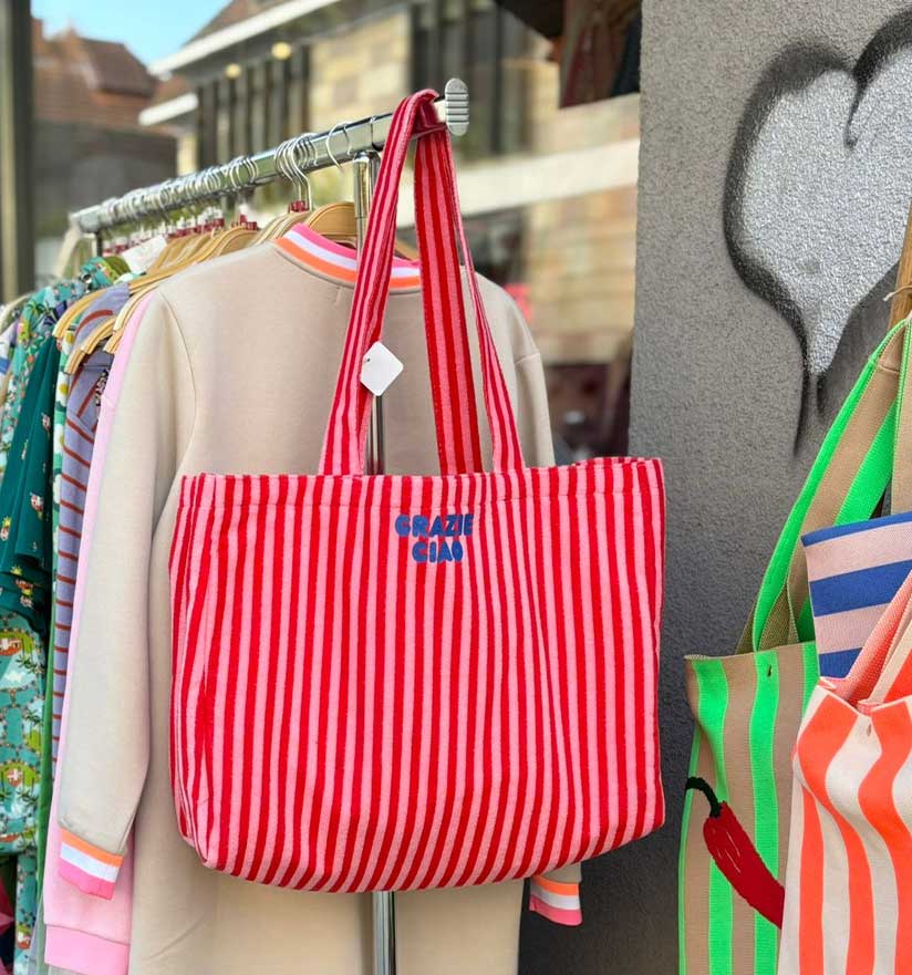 % Frottee Shopper Streifen Rot/Pink, Badetasche , GRAZIE CIAO