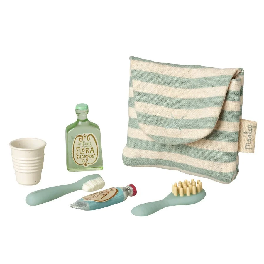 Maileg Zahnbürsten-Set in Tasche, Maus – Blau gestreift für Mäuse