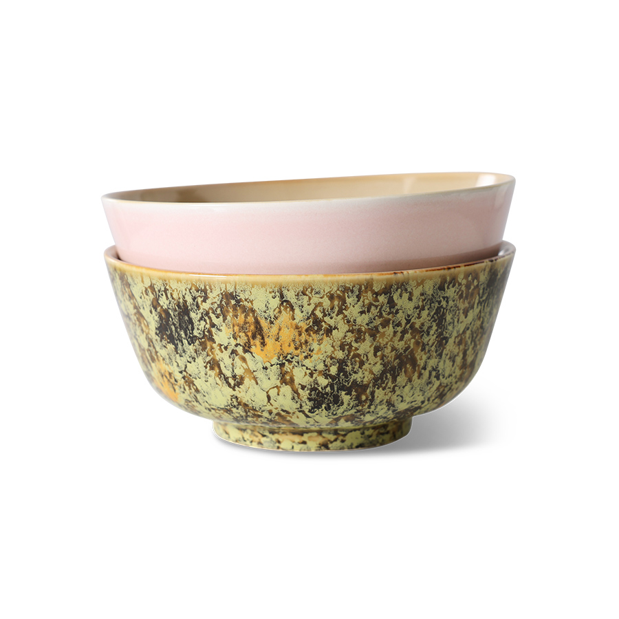 HKliving 70's ceramics: ramen bowls, ASCEND, grün, Siebziger Jahre Geschirr, Keramik pro Stück  