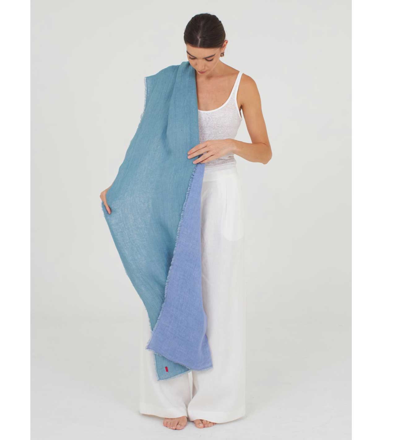 Leinenschal ALSI Ocean,  ca.  55x180cm, von Shalls Barcelona, 100 % Leinen   