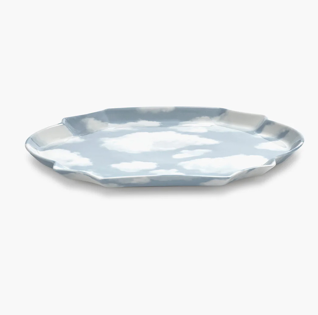 Rêves de Rêves Ovale Servierplatte hellblau , Wolkengeschirr Platte oval, ca. 26,5 x 36,6 cm