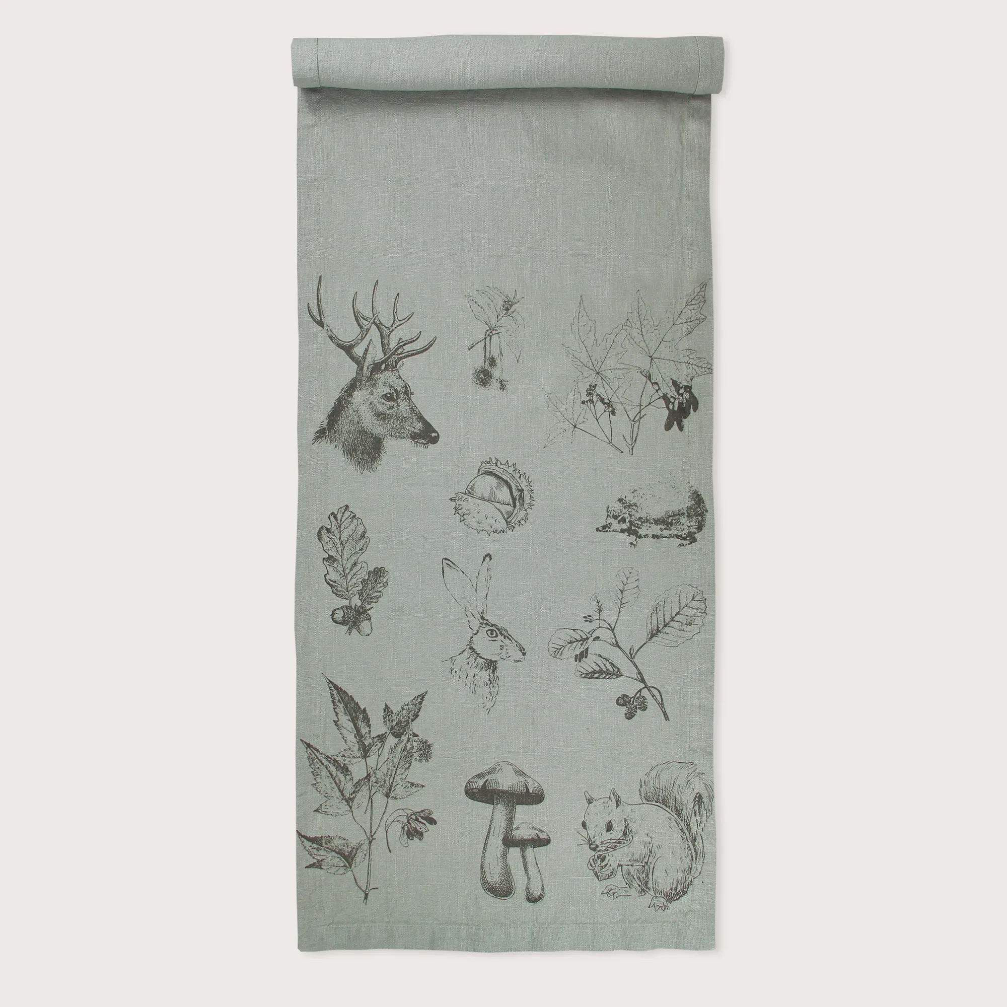 Dorothee Lehnen Tischläufer WOODLIFE/ Wald, Leinen, handbedruckt ca. 150x40cm, sage von Dorothee Lehnen     