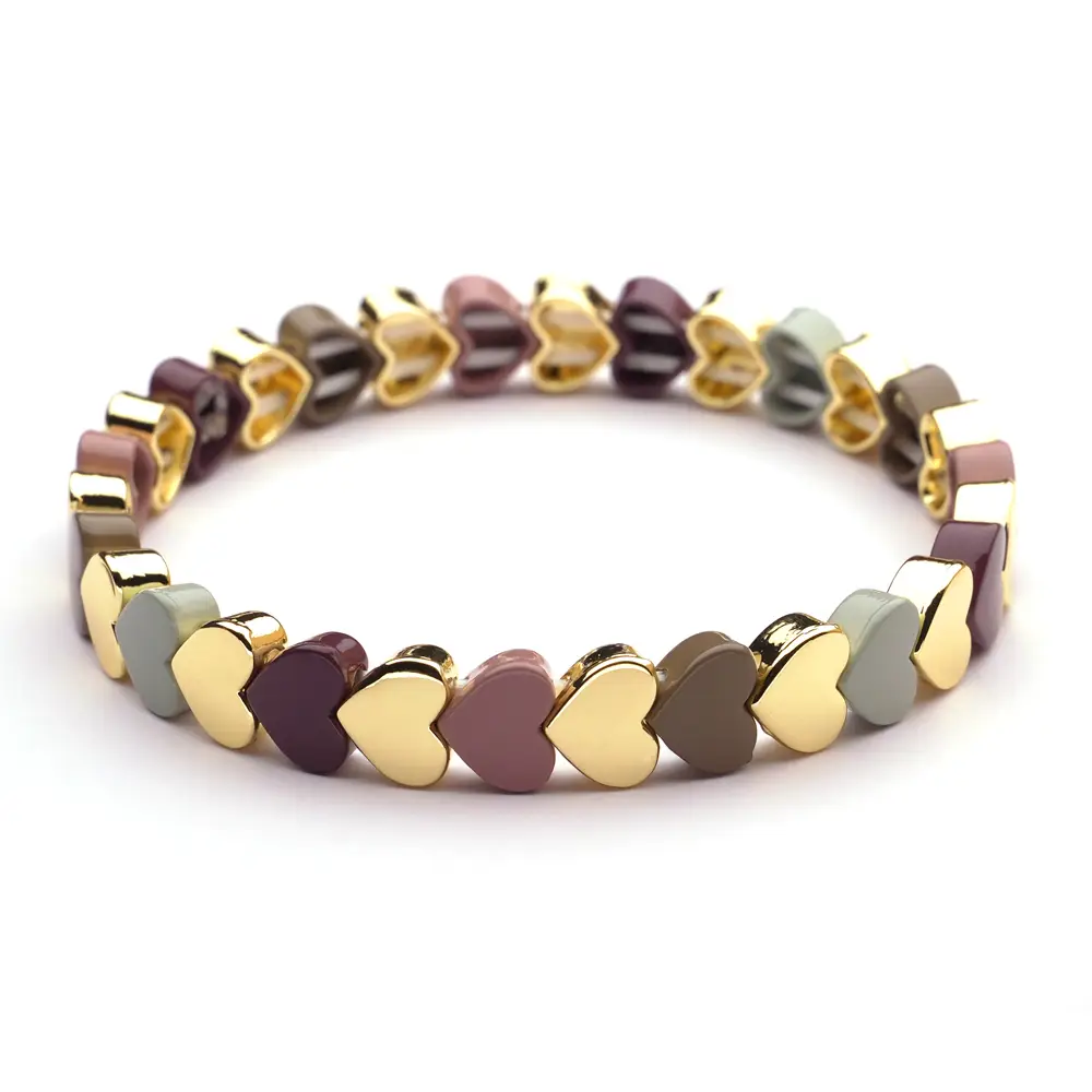 Lot83 LizzyMae Armband Emaille - Herz - Gold - braun/salbei/altrosa, Modeschmuck