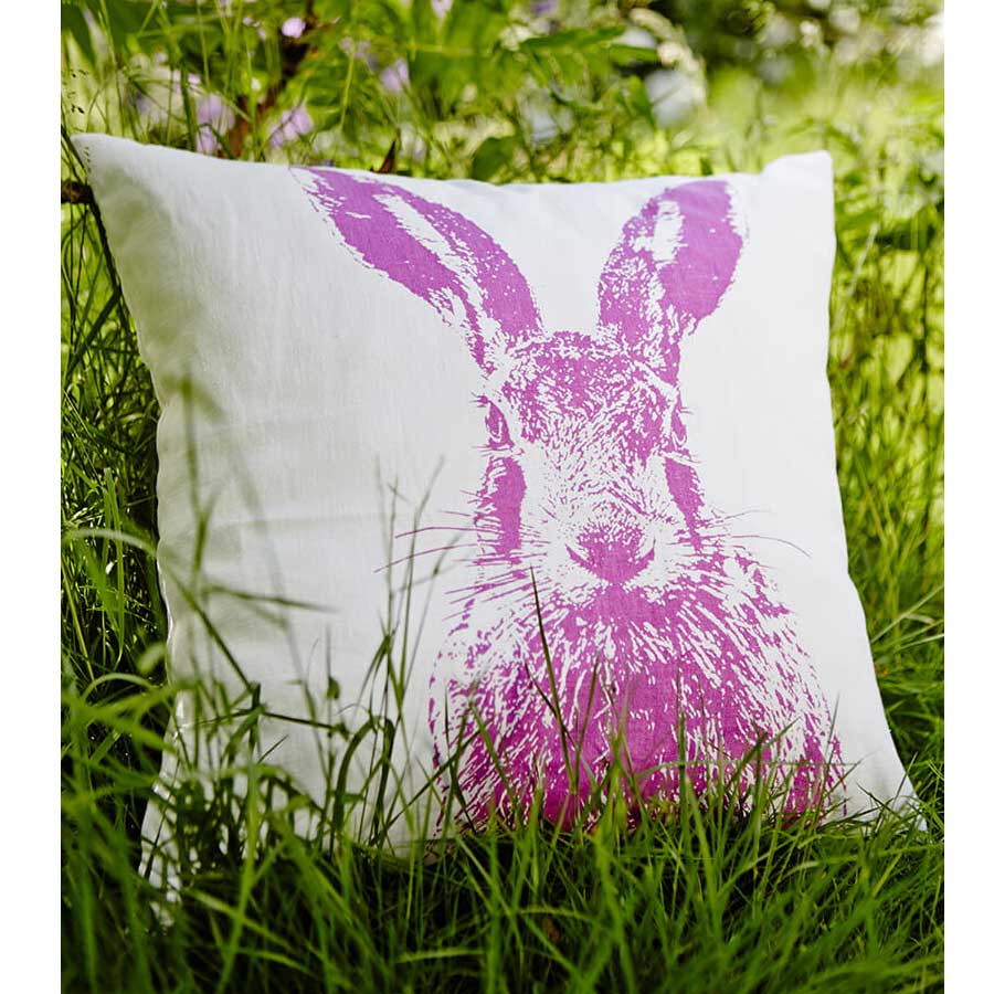  Frohstoff Kissenhülle Weiß Hase Neon Pink, ca. 50 x 50 cm