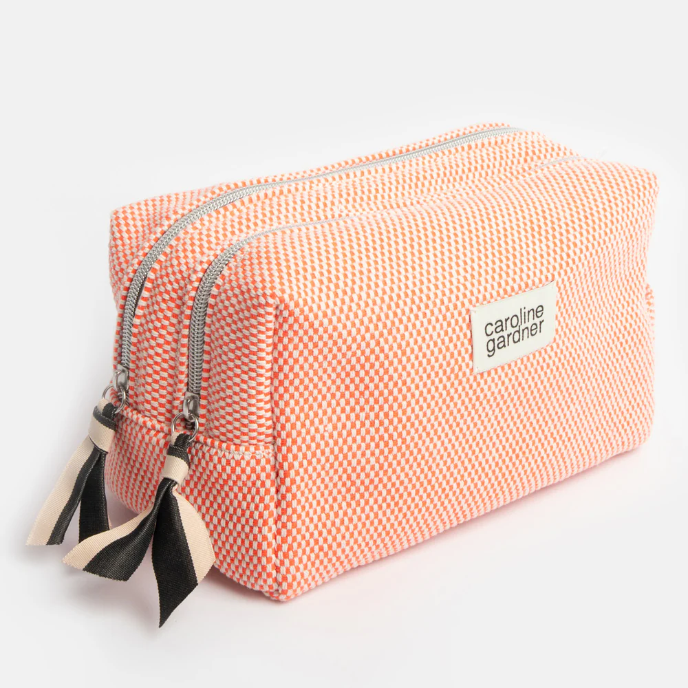 Caroline Gardner Orange Woven Check Large Travel Wash Bag , Kulturbeutel