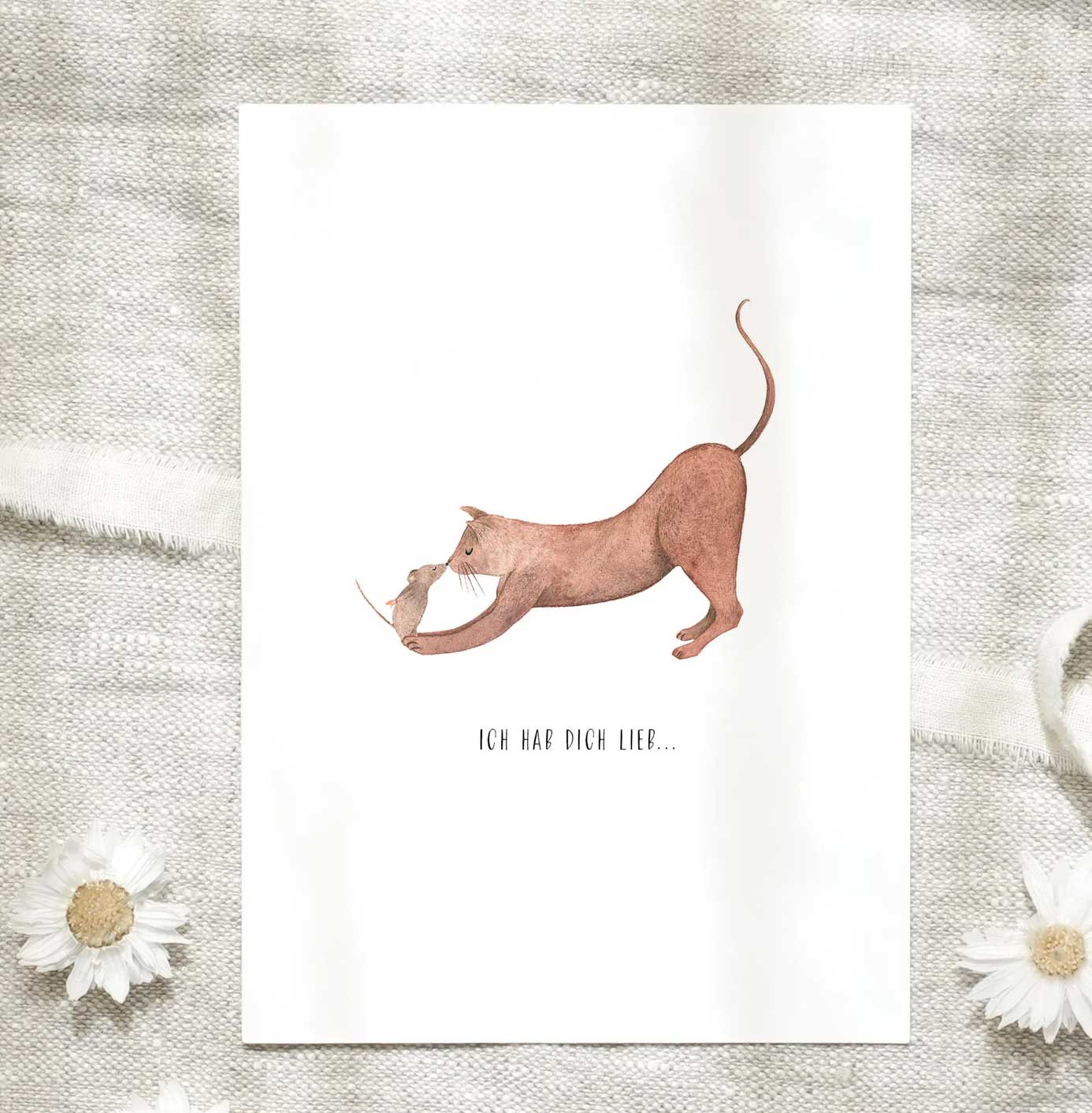 Leo la Douce Postkarte Ich hab dich lieb, Katze, Freundschaft, Maus