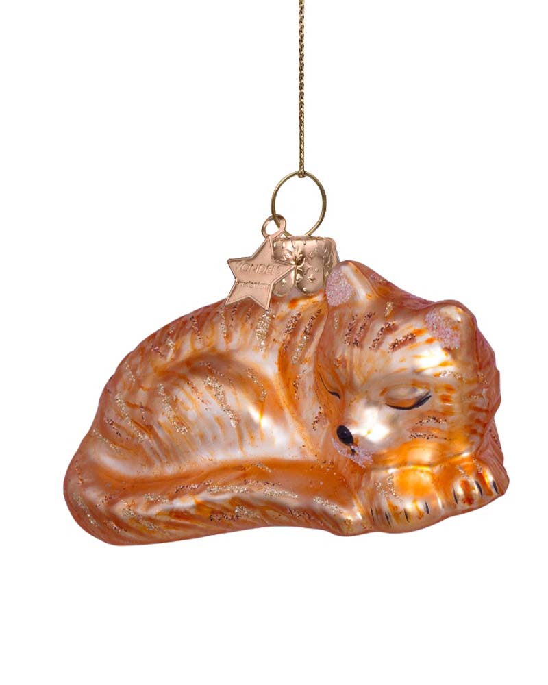 Weihnachtskugel Katze schlafend, Glas, Höhe ca. 3,5 cm