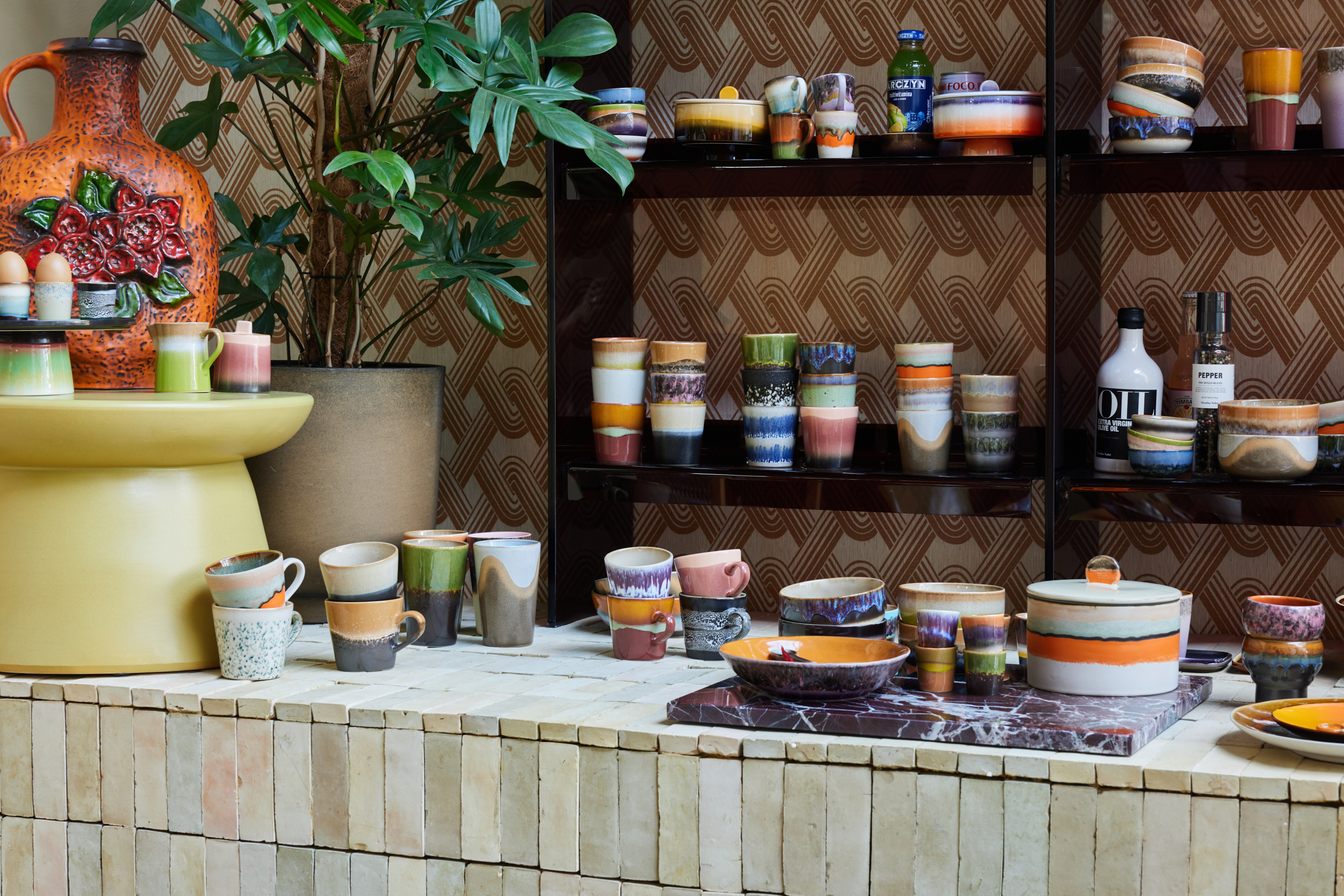 HKliving 70's tapas bowl on base, dunes, S, Siebziger Jahre Geschirr, Keramik, 