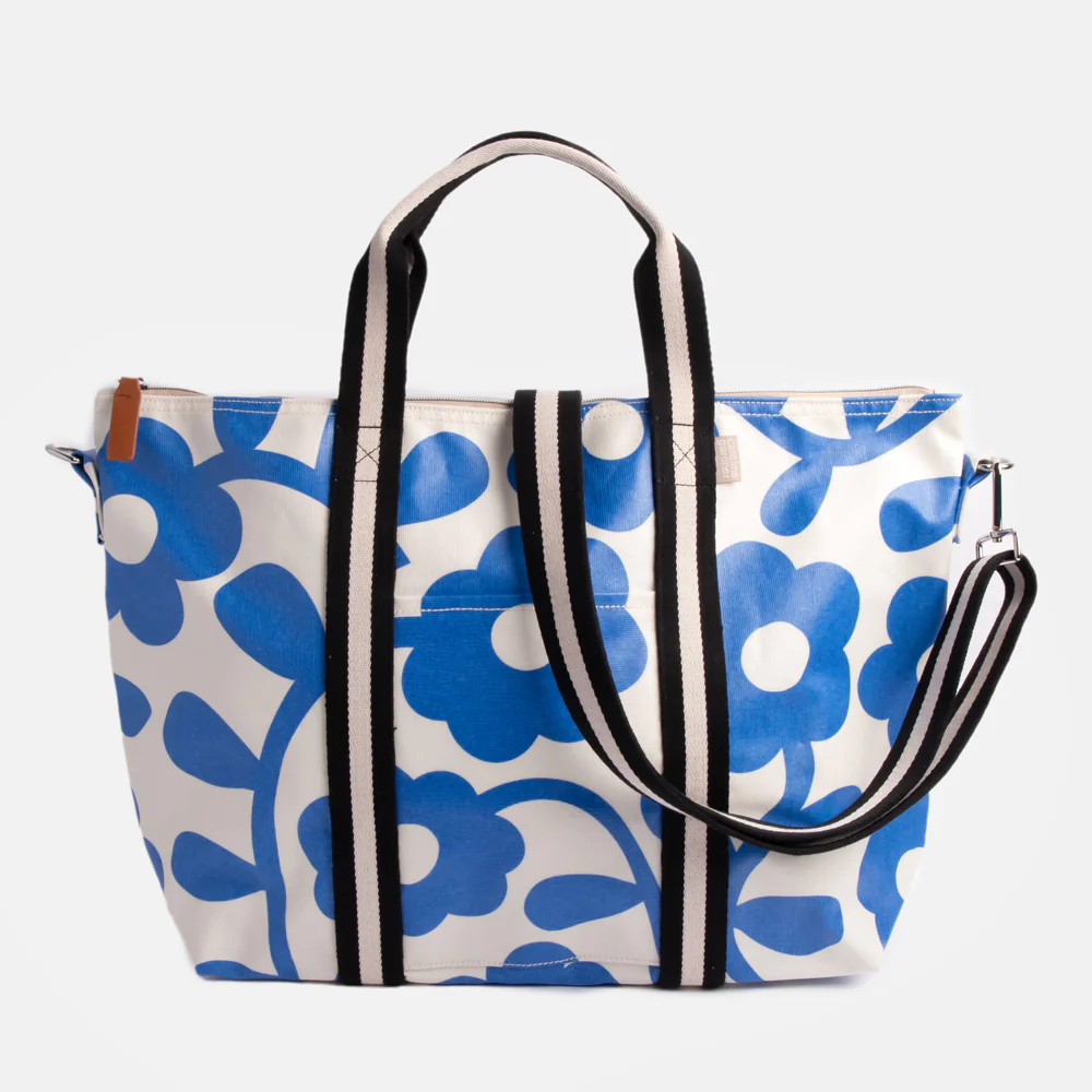 Caroline Gardner Blue Mono Flower Weekend Bag