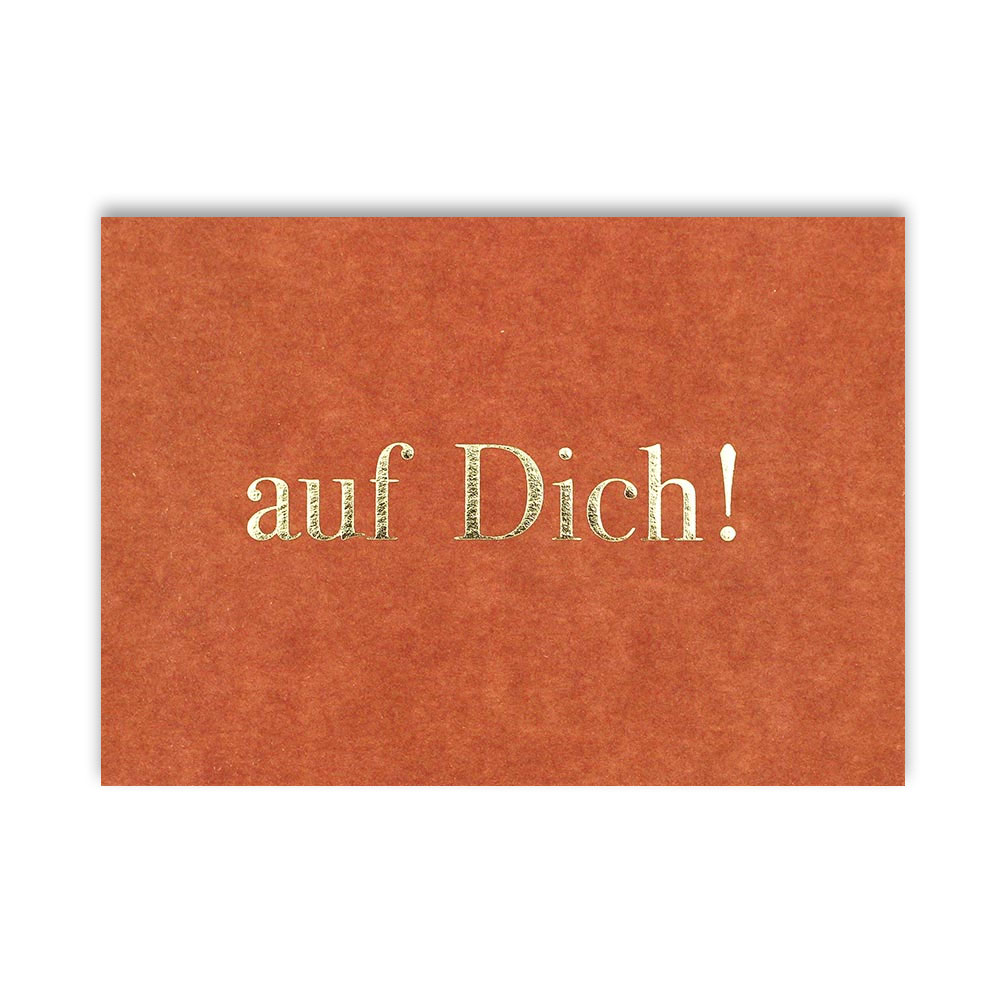 Postkarte orange mit Goldprägung „Auf Dich! “ von Ava & Yves