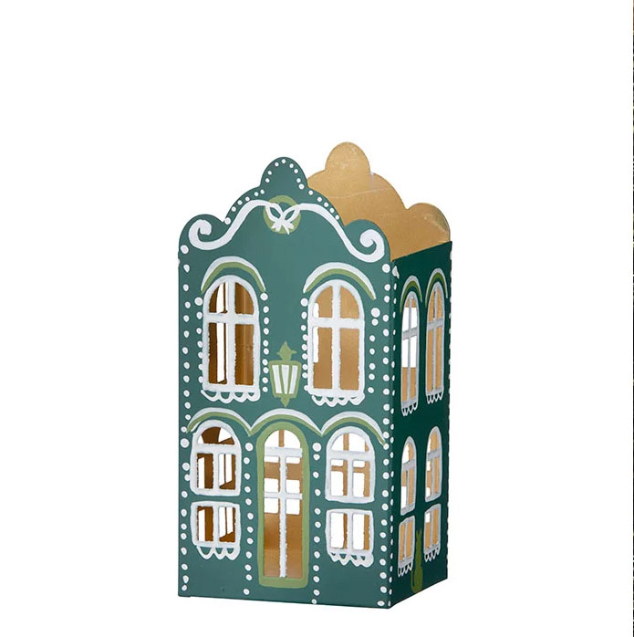 Bungalow Kerzenhalter „Stadthaus“, H 18 cm, Grün, Candle Holder Gingerbread House H18cm Forest