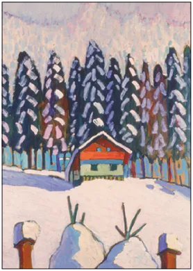 Postkarte  " Haus mit Tannen im Schnee" von Gabriele Münter,  Winter , Kunst