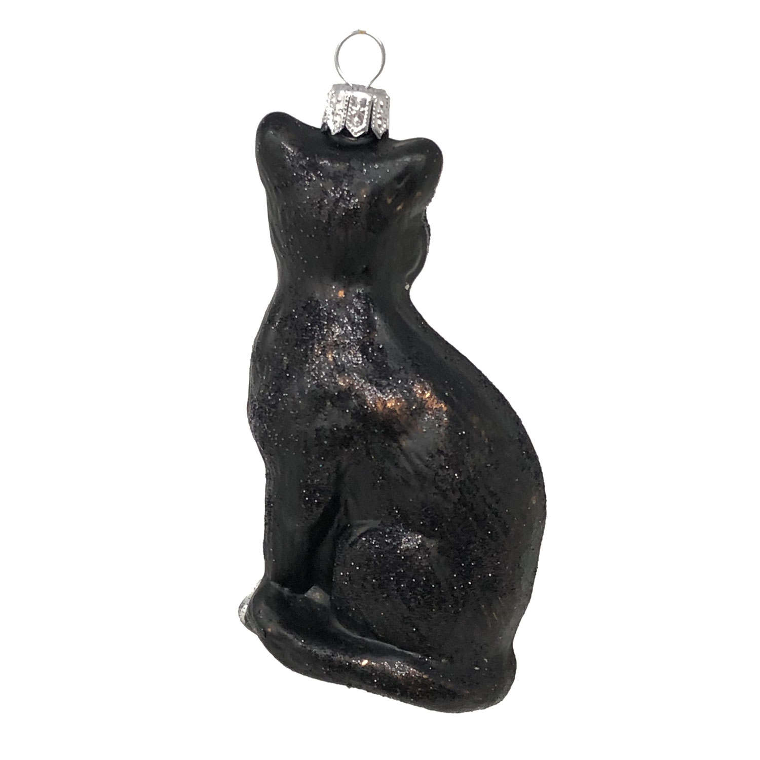Christbaumkugel Katze sitzend, schwarz mit weiß 