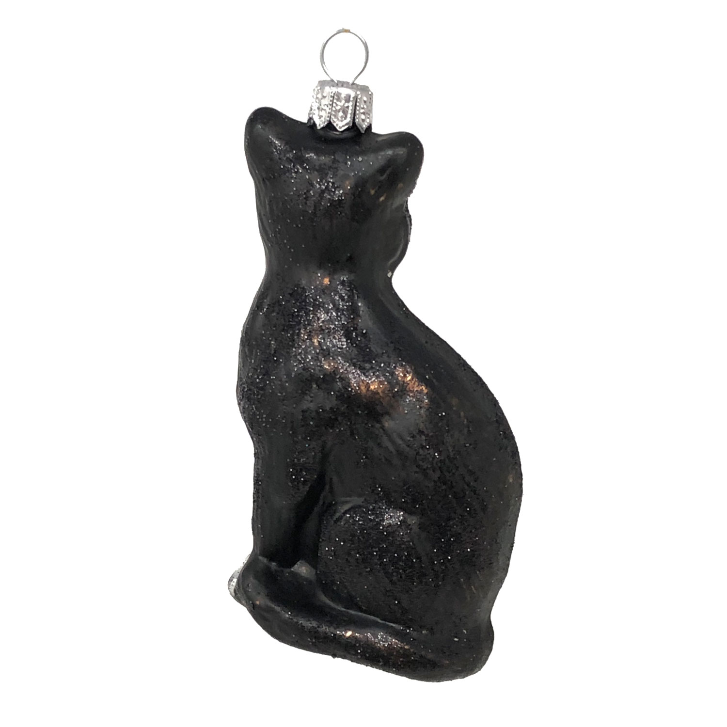 Christbaumkugel Katze Nr. 2, sitzend, schwarz mit weiß 