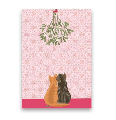 Postkarte Cats von Toni Starck , Katzen unterm Mistelzweig
