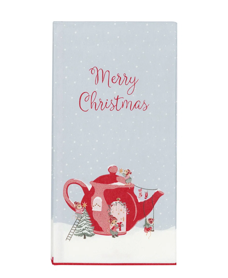 Greengate Papierservietten Joanni white, Weihnachtsmäuse & Teekanne