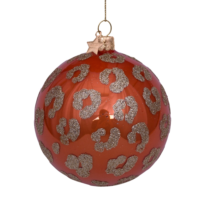 Weihnachtskugel Leopardenprint, orange opal, Glas,  D. ca. 8cm, Terra Flora