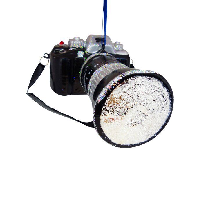 Weihnachtskugel Fotokamera mit Teleobjektiv, schwarz , ca. 11,5 cm