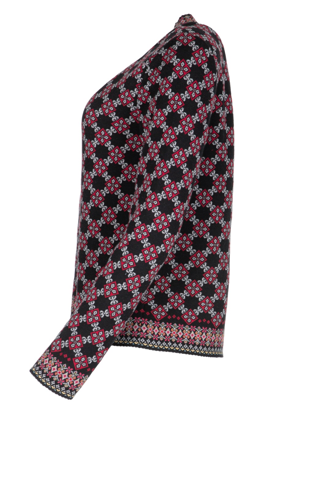 DUNQUE Jacquard-Pullover "KARO" GOTS , Farbe schwarz-bunt, 100 % Bio-Baumwolle, Made in Germany
