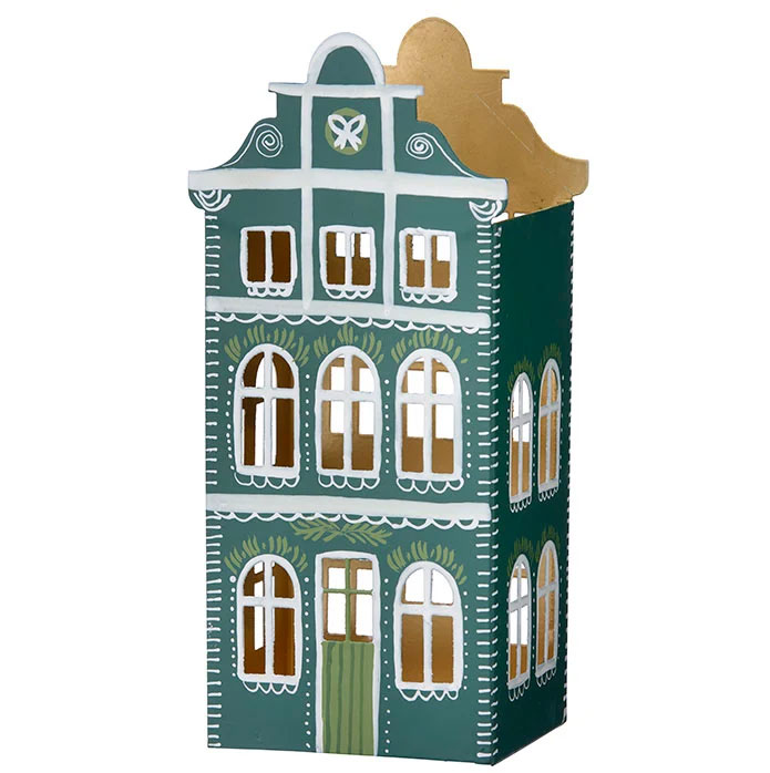 Bungalow Kerzenhalter „Stadthaus“, H 24 cm, Grün, Candle Holder Gingerbread House H24cm Forest