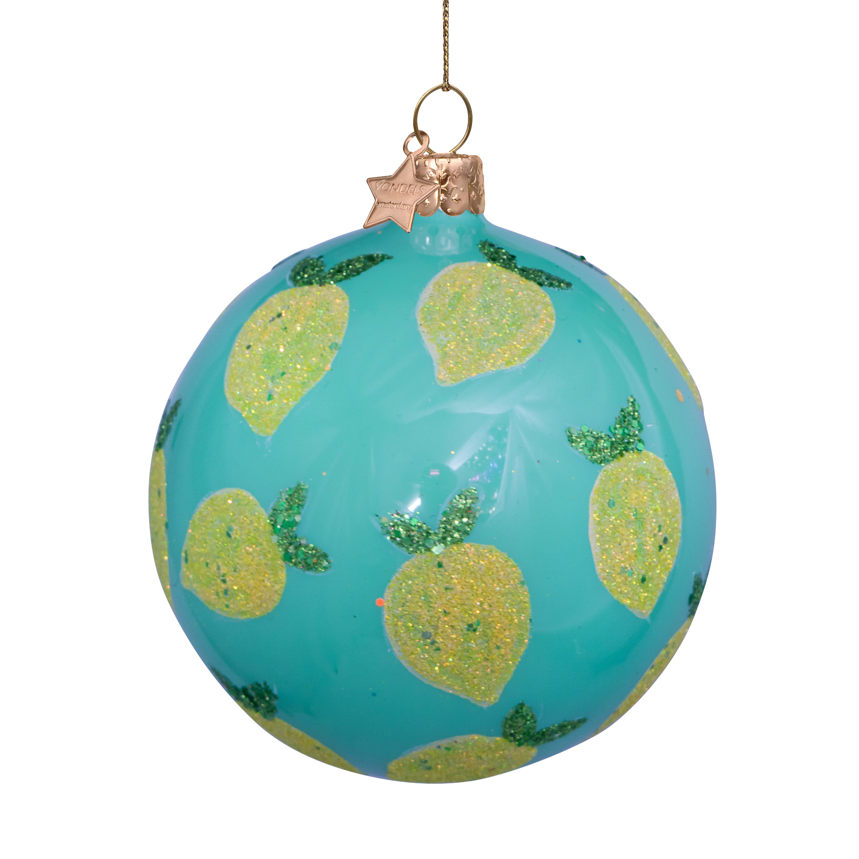 Weihnachtskugel Mint mit Zitronen, Glitzer, Glas,  D. ca. 8cm