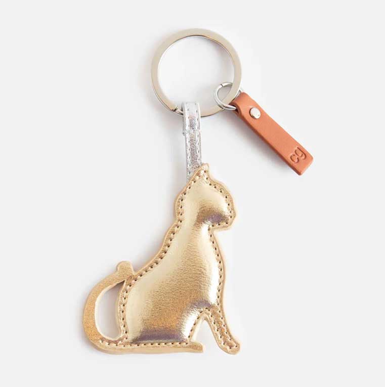 Schlüsselanhänger Katze Gold von Caroline Gardner, Gold Cat Keyring