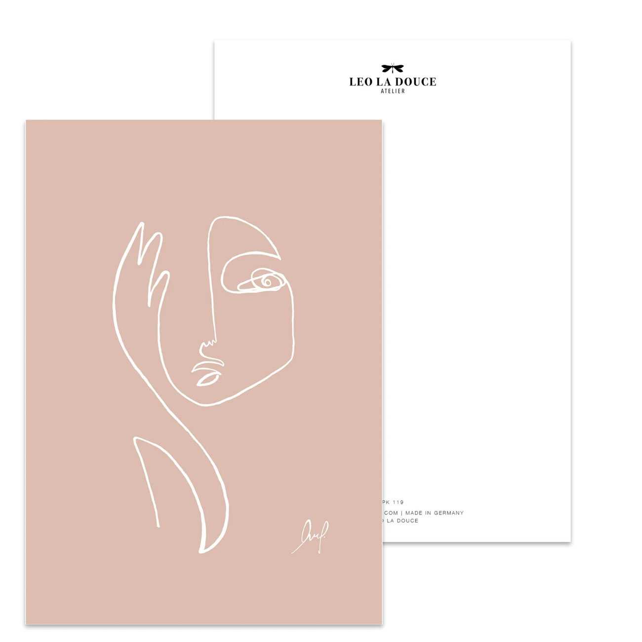 Leo la Douce Postkarte – WHERE AM I - ROSE von Leo la Douce , Gesicht, rose