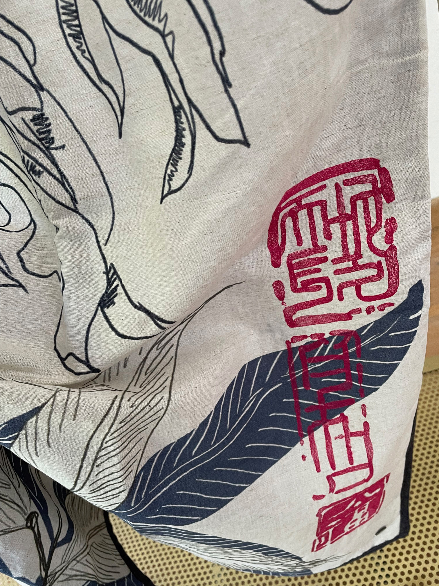 Plaid Kara, ca. 100x180 cm, Halbleinen, Natur/Schwarz von Shalls Barcelona