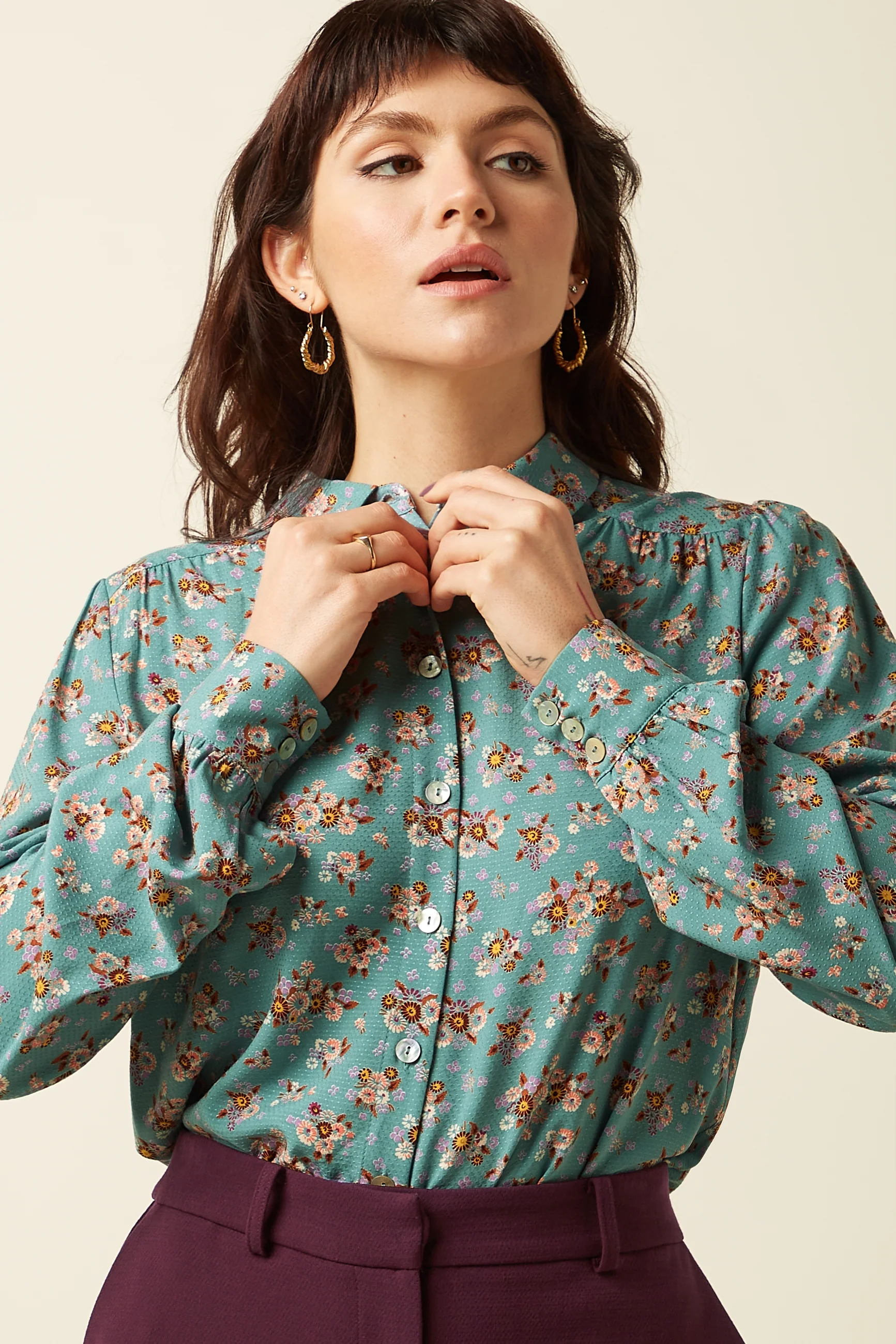 King Louie Bluse Carina Blouse Revel, Farbe Silver Green