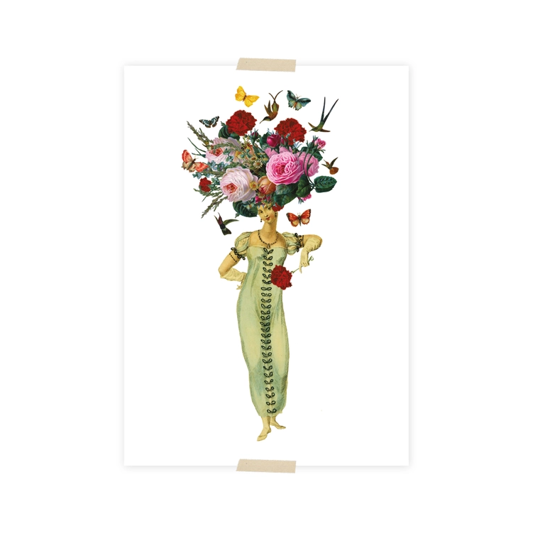 Lylies Postkarte Collage Damen mit Blumenmuster von Lylies