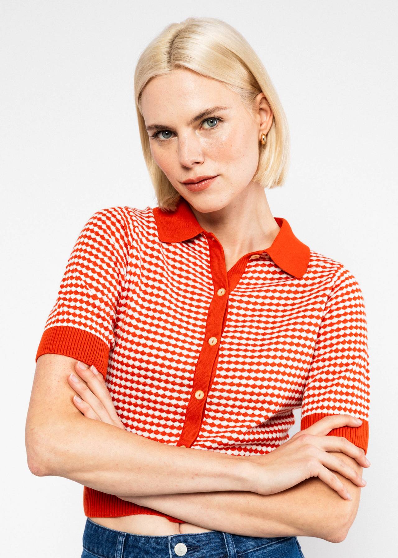 Blutsgeschwister Strickoberteil Petite Poloette - mixed dots red white