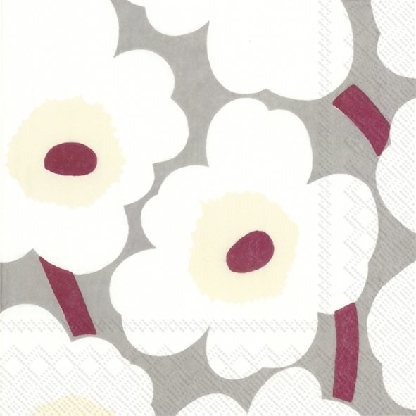 MARIMEKKO Papierservietten  UNIKKO GREY CREAM   , 33 x 33  cm, Lunchservietten von IHR  