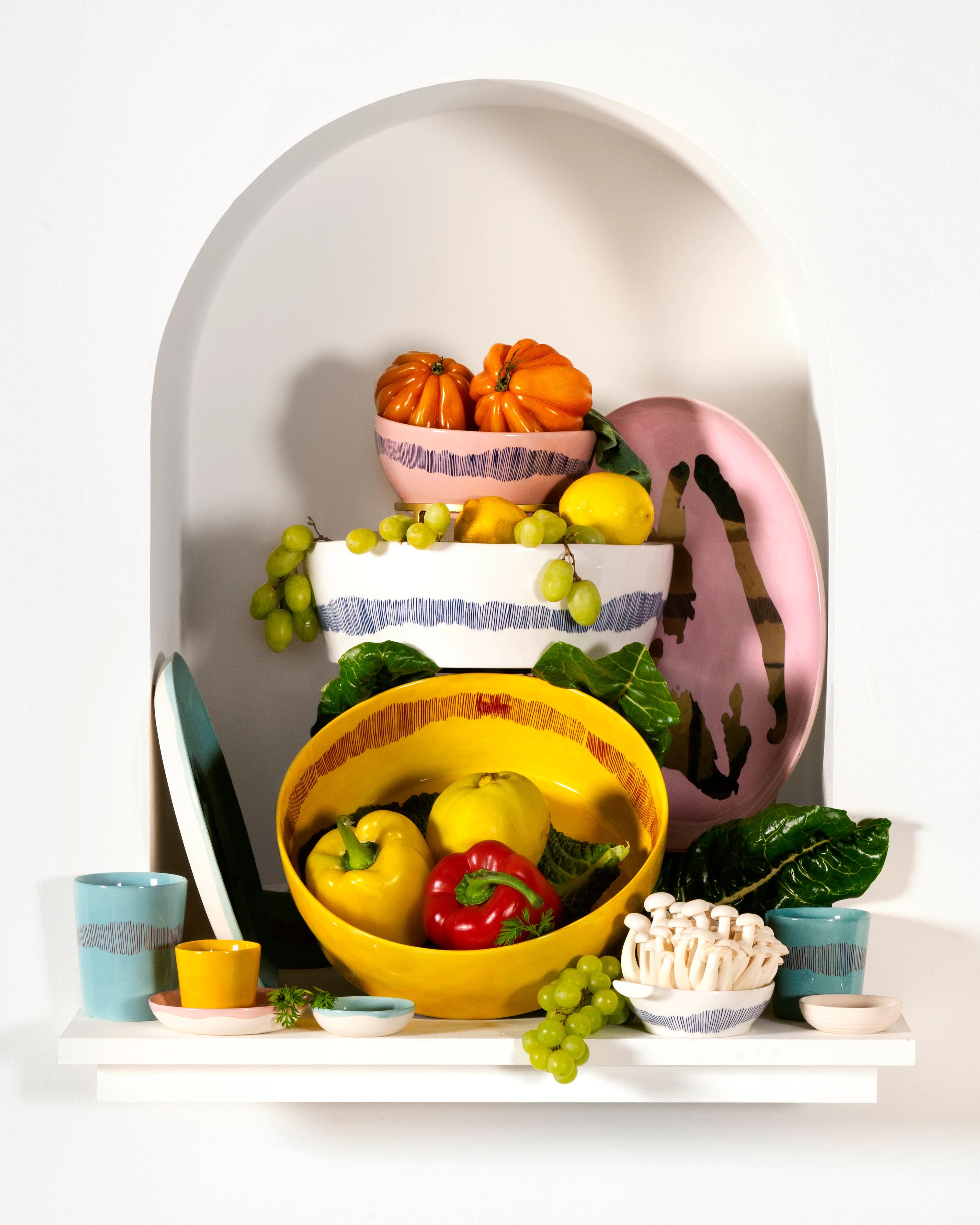 Ottolenghi Salatschüssel weiß-blaue Streifen, white - blue stripes Feast, D. ca. 28,5 cm, Feast