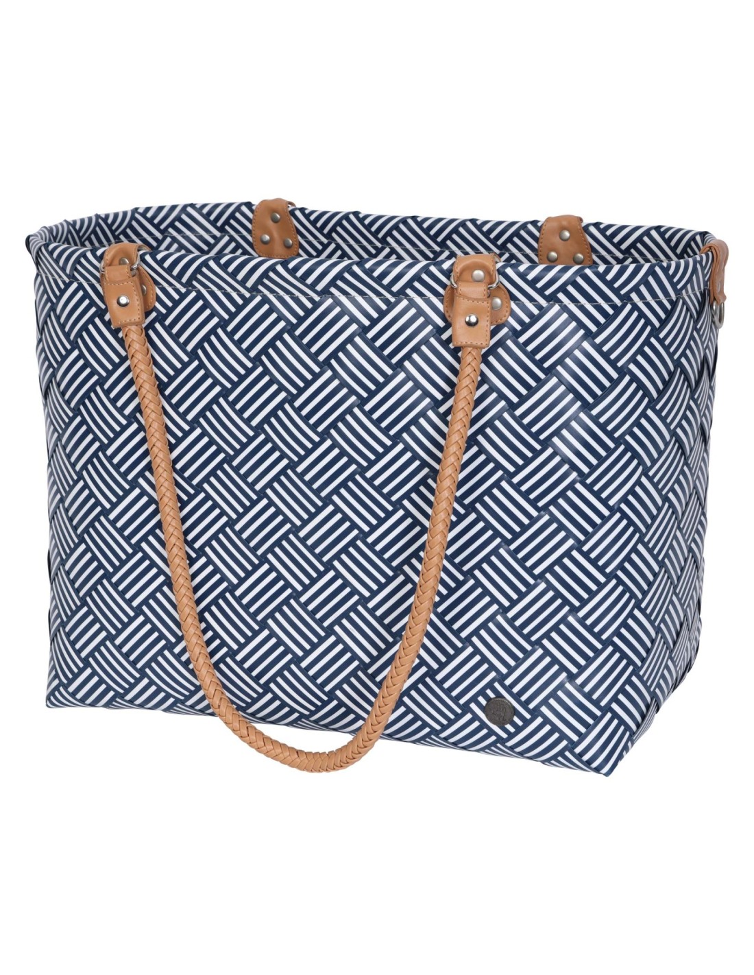 Handed By Sainte-Maxime Stripes, Shopper, Freizeittasche fetter Riemen mit PU Griffen Größe XL, Farbe: ocean blue