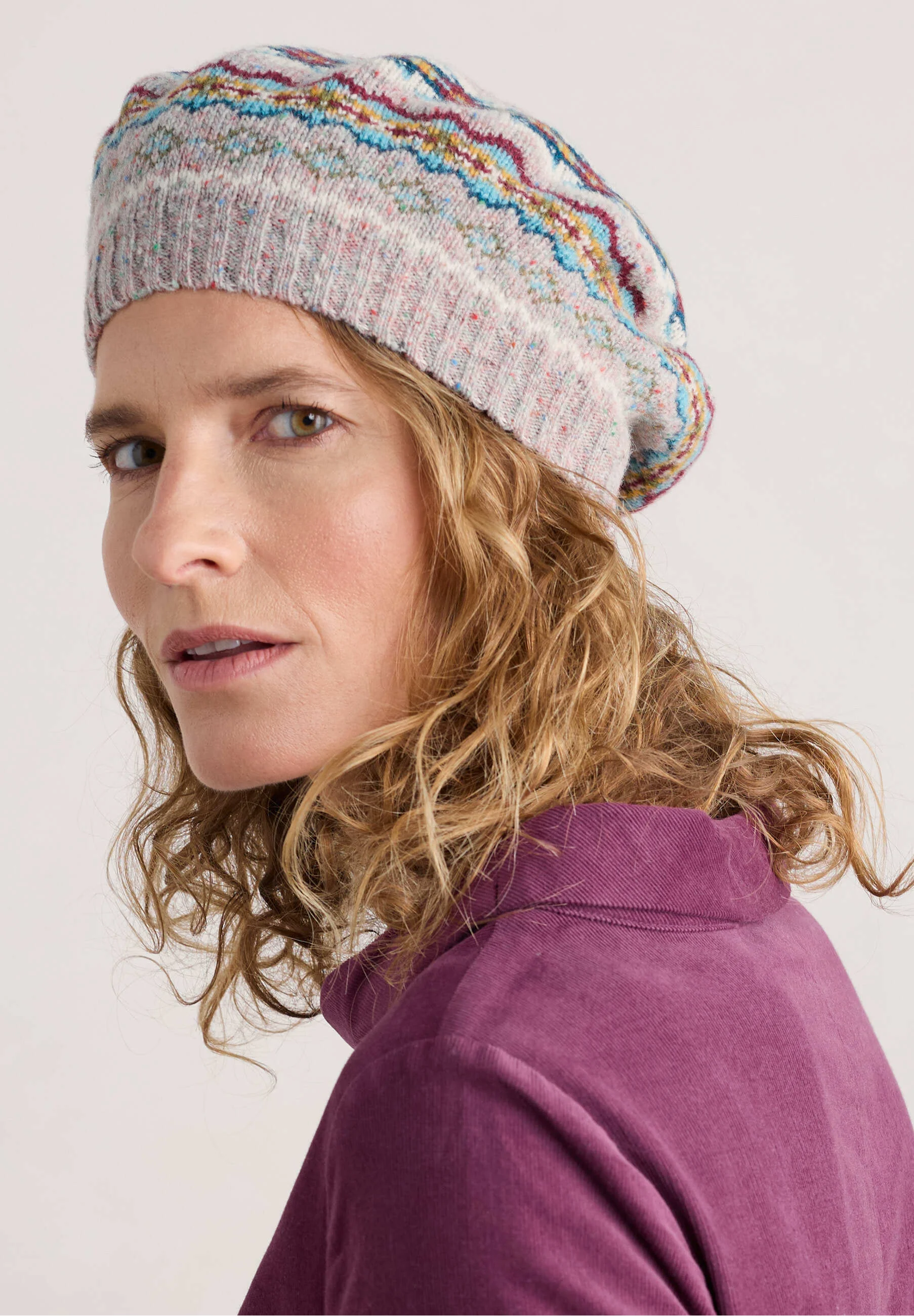 % SEASALT CORNWALL Lundy Bay Beret-Harlyn Pink Grass Multi