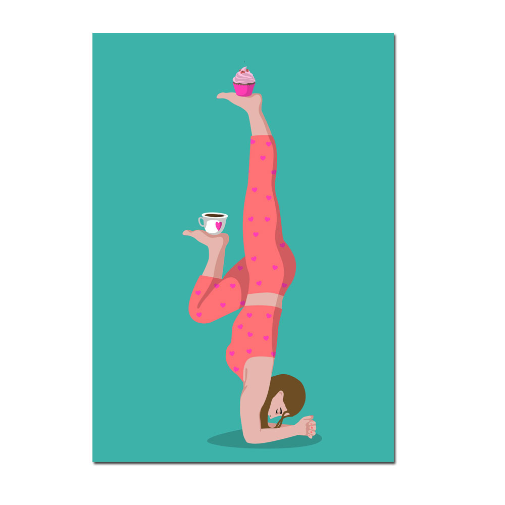 Postkarte  Yoga stand with coffee von happiness