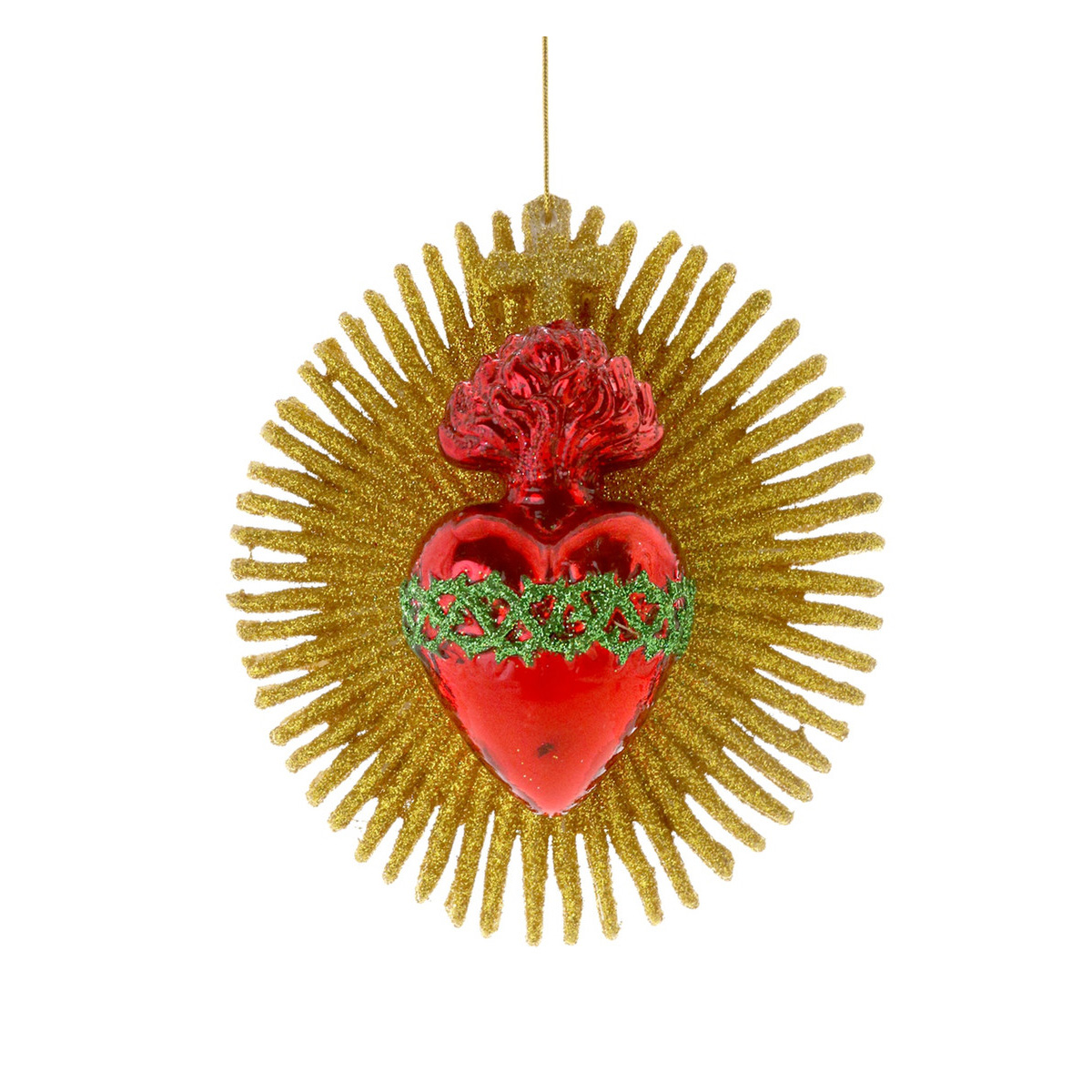 SUNBURST WITH SACRED HEART Weihnachtsschmuck, Weihnachtskugel, Glas, ca. 12 cm , Brennendes Herz, Mexico