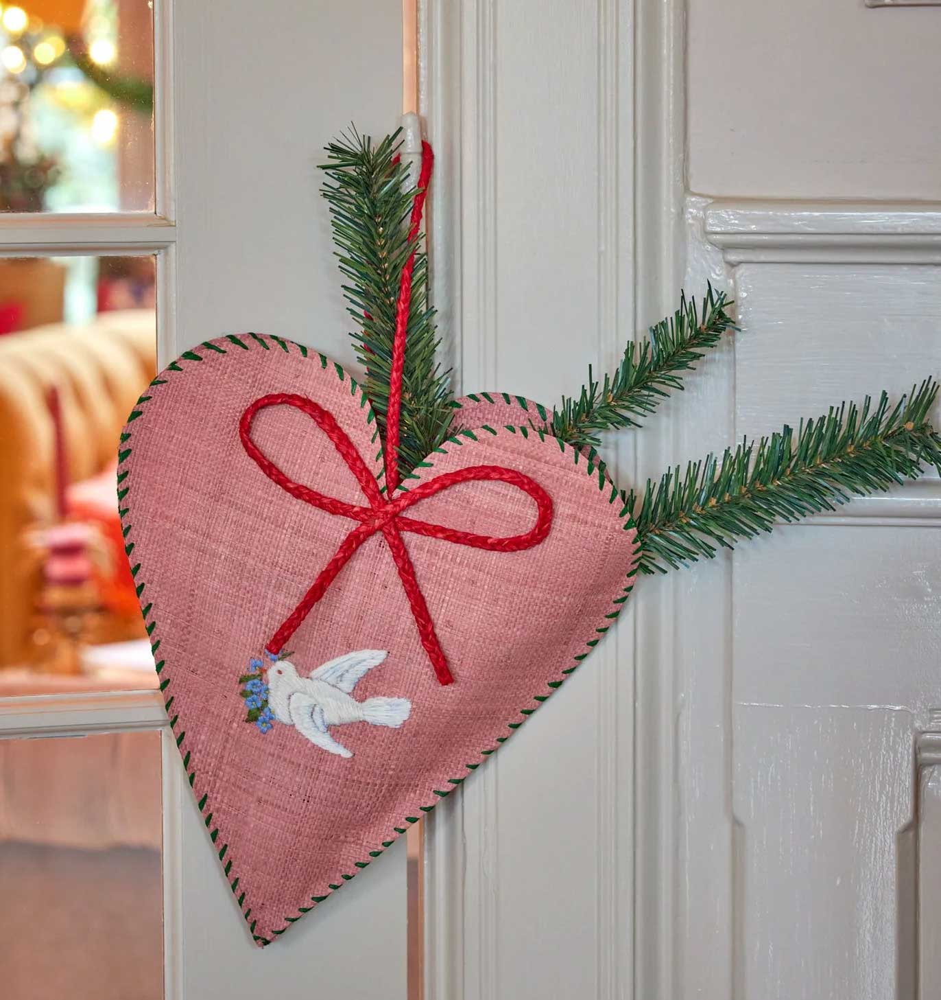 Rice Groß Herz Raffia Weihnachtsdekoration - Pink, ca. 30 x 34 cm, XMAS
