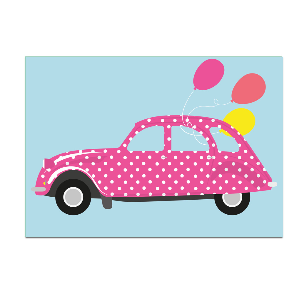 Postkarte Ente und Luftballon, Auto, neon, luminous