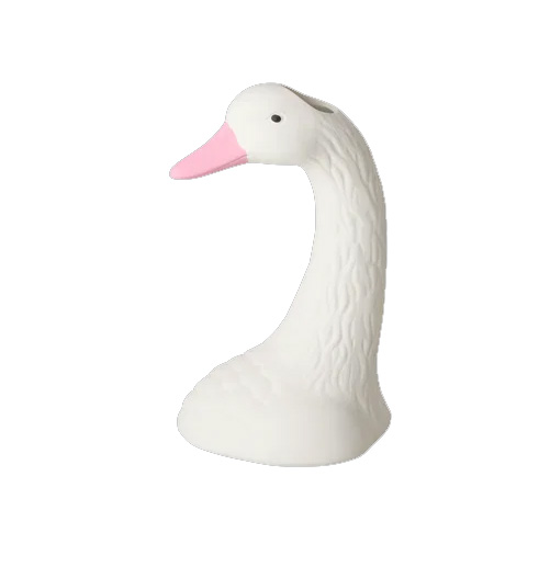 Rice Ceramic Swan Head Vase in White with Pink Beak