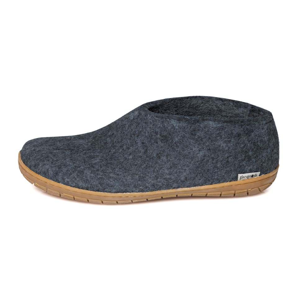 Glerups Shoe, Hausschuh Wollfilz Rubber blau, Sohle Naturkautschuk