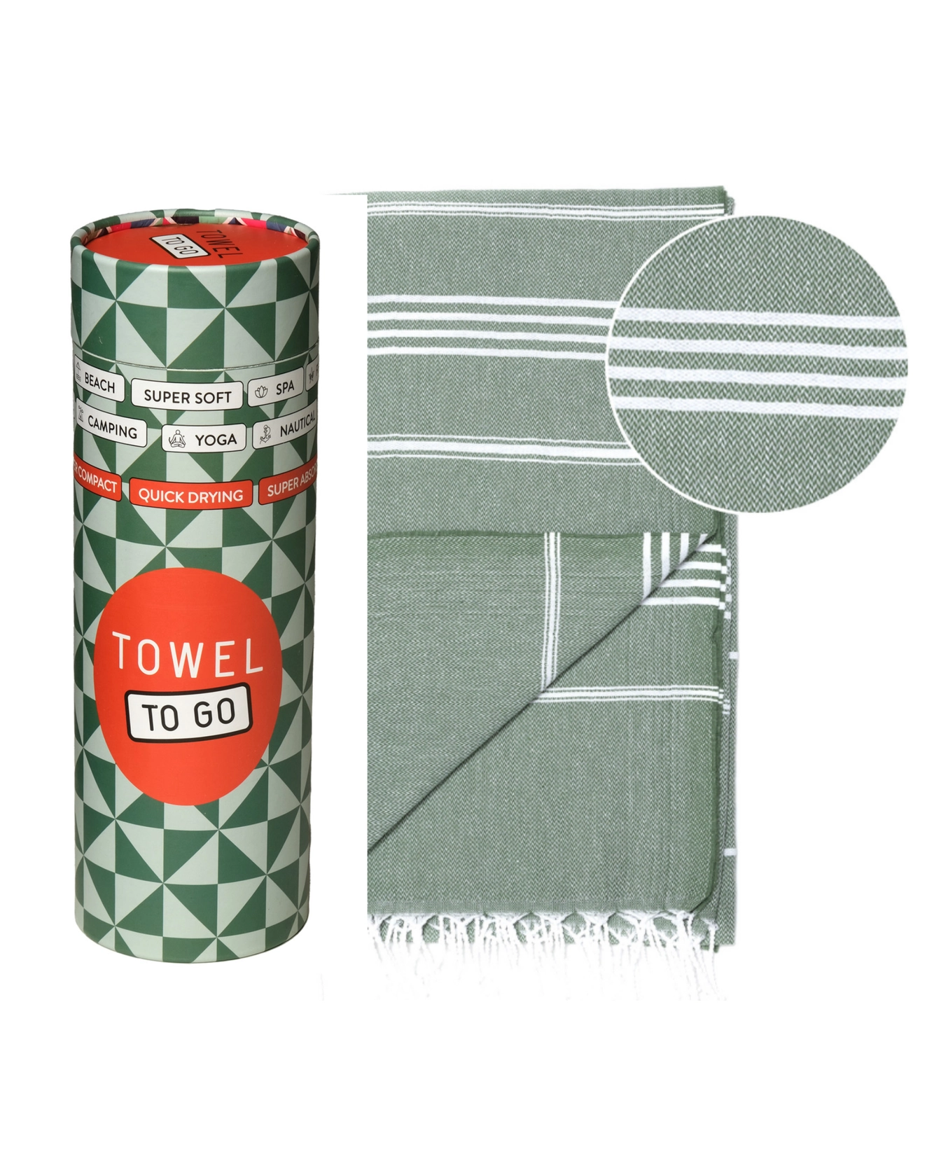 % Strandtuch IPANEMA, Hamamtuch in Geschenkbox, Khaki/Grün, recycelte Baumwolle, ca.  180 x 100 cm von TOWEL TO GO
