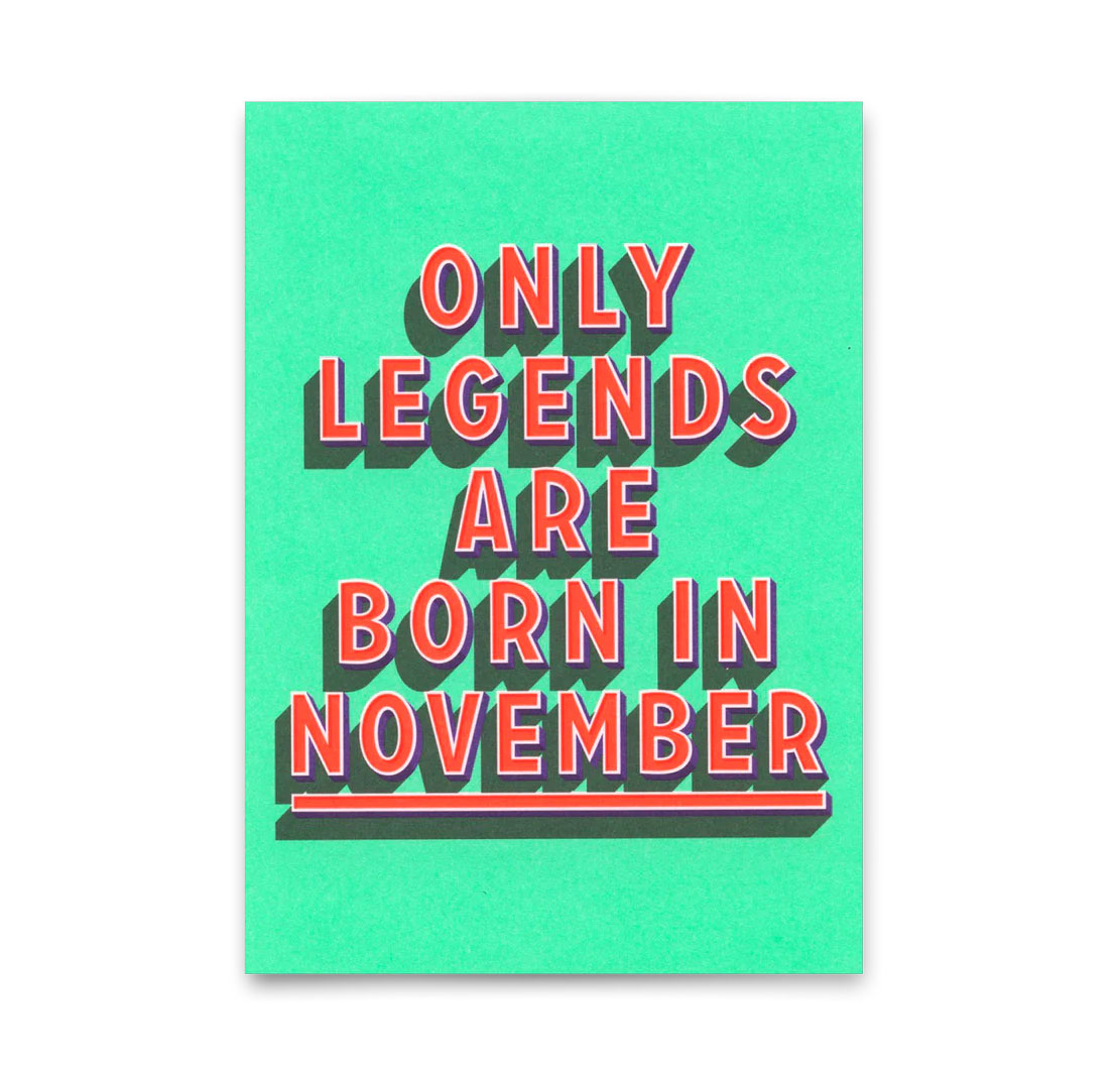 Postkarte "Legends November" | Coole Karte mit Spruch zum Geburtstag von Deli Cards   