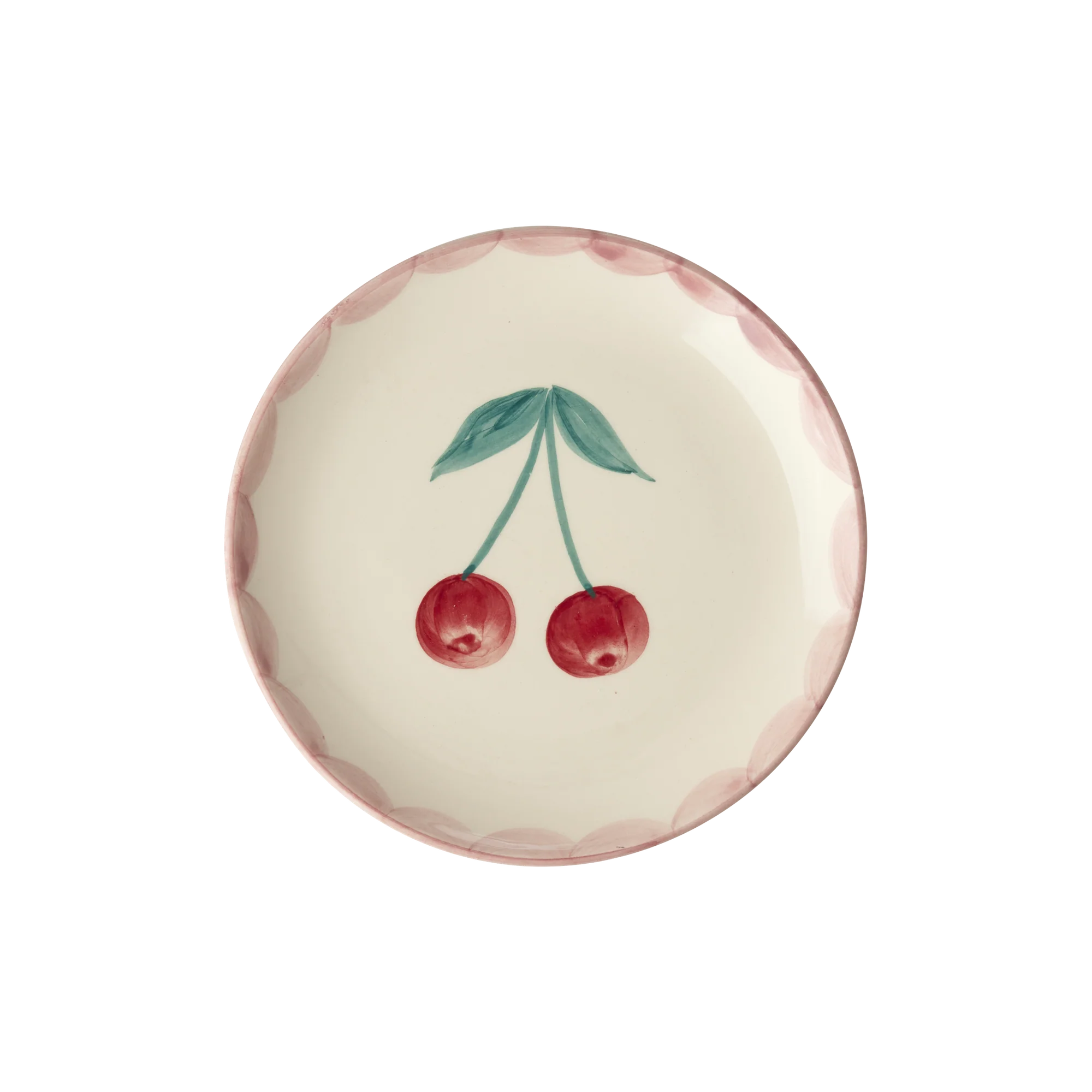 Rice Kuchenteller Cherry, Keramik Kuchenplatte - Crème - Hand-painted Cherry, D. ca. 15 cm