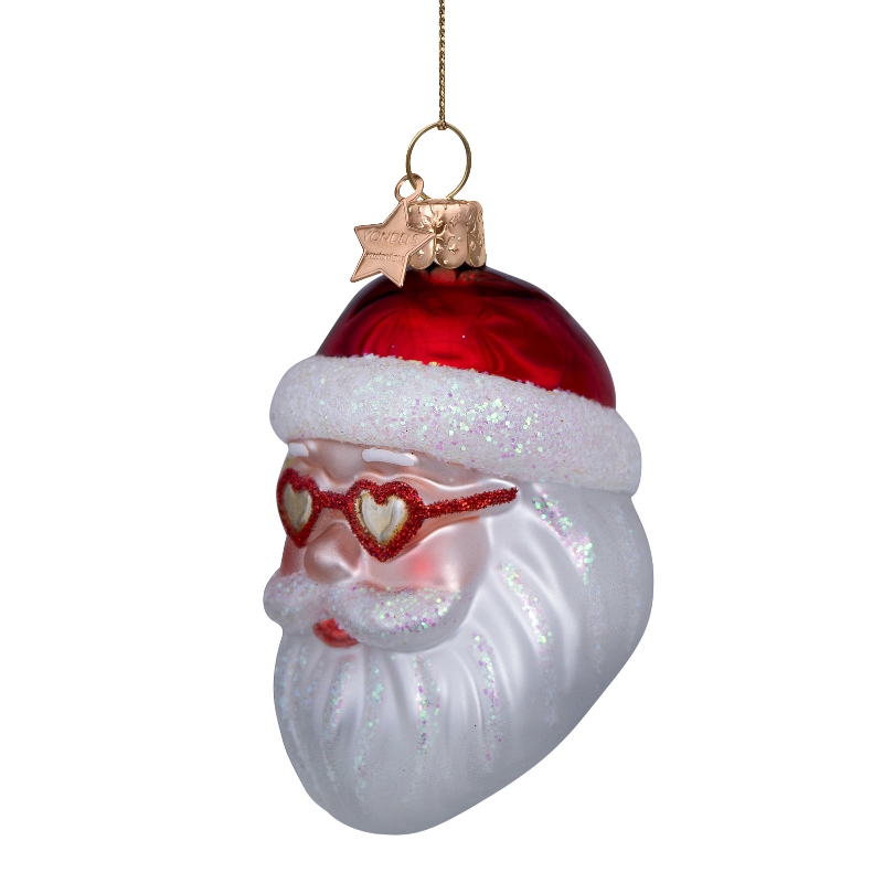 Weihnachtskugel Santa mit Herz Sonnenbrille,   H. ca. 10 cm, Glas von Vondels