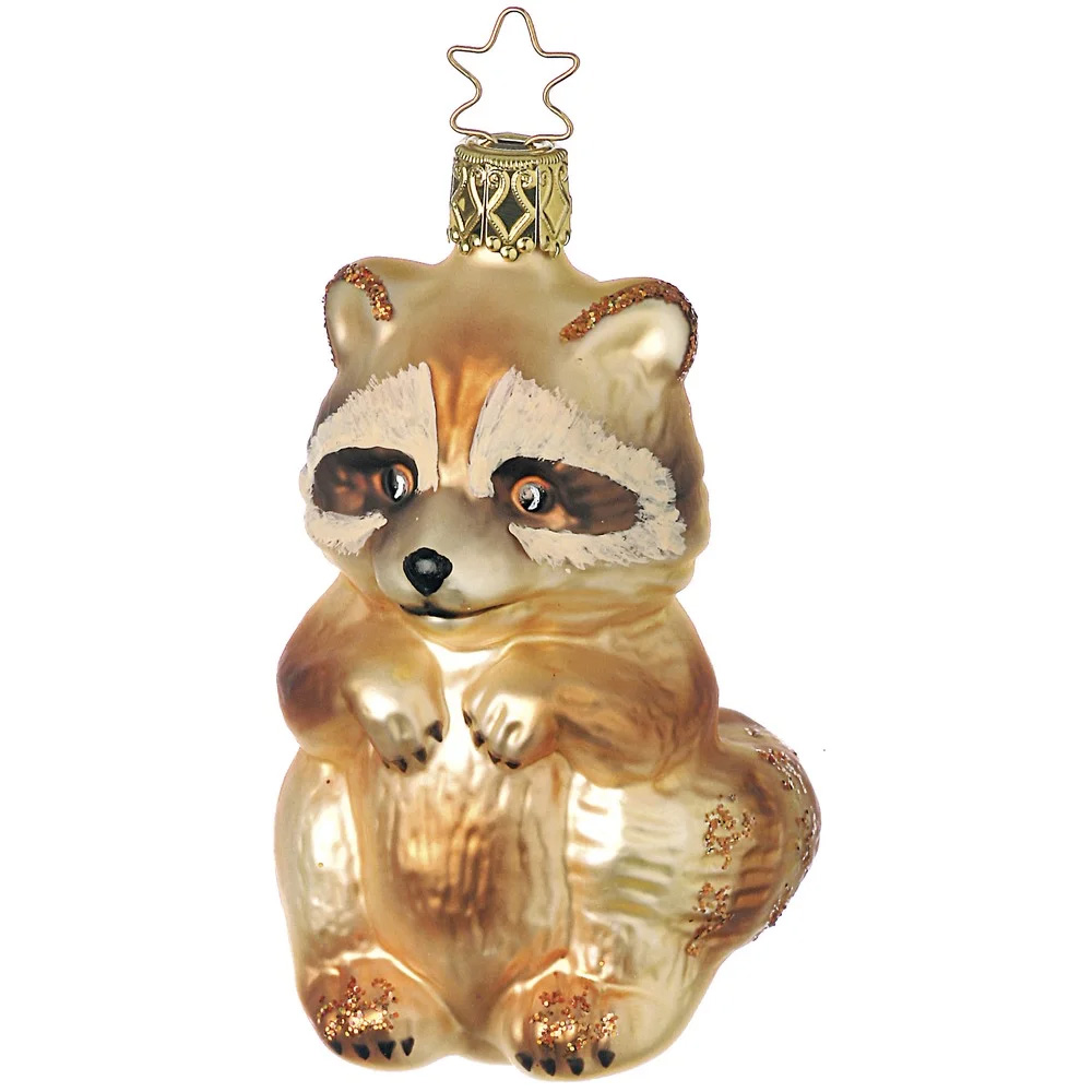 Inge Glas Christbaumkugel Waschbär, ca. 8cm, Weihnachtsschmuck 