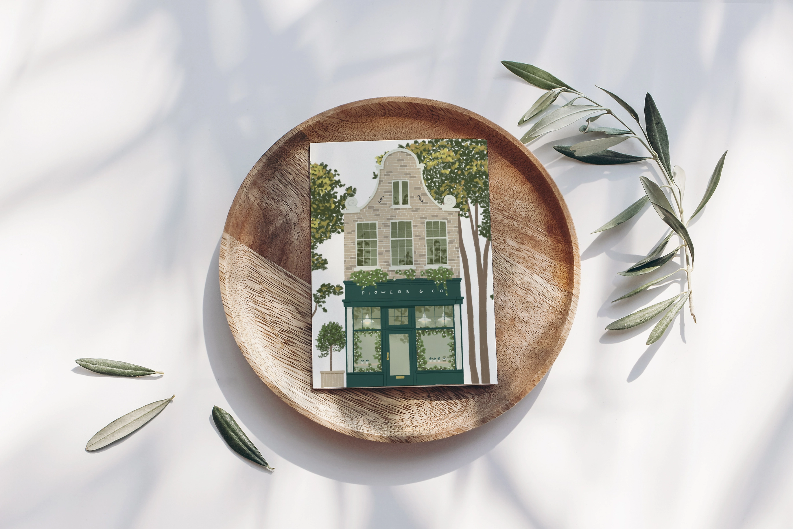 Postkarte Gemütliches Café mit Blumen vom Wildblumen Atelier  