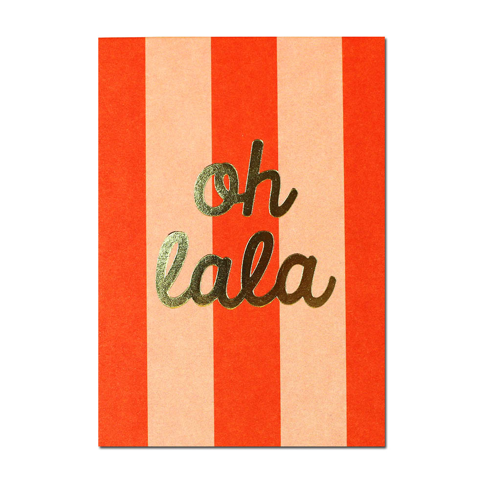 Postkarte Streifen Ohlala mit Goldeffekt, rot/rosa  von Ava & Yves